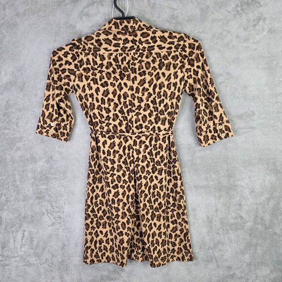 Womens Express Brown Animal Print Dress Button Up Long Sleeve Size 1/2 - Picture 6 of 9
